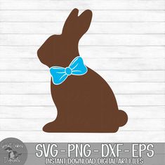 a brown bunny with a blue bow tie