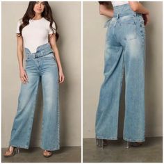 High Waist Belted Flair Jeans Adjustable Belt 5 Pocket Design Wide Leg Cut Unique Fit & Trend Setting Design Waist Measurements Small Waist 13” Medium Waist 14” Large 15” Inseam On A Small Is 32” High Rise Belted Jeans For Spring, Spring High Rise Belted Jeans, Casual Mid-rise Belted Jeans, Casual Spring Jeans With Belt, Casual Belted Jeans For Spring, Casual High Rise Bottoms With Belt, Casual High Waist Belted Jeans, Casual High-waist Belted Jeans, Chic High Rise Belted Jeans