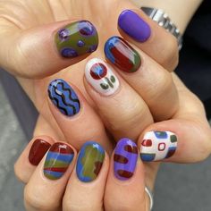 Happy Nails Ideas, Fun Nail Polish Ideas, Weirdcore Nails, Weird Nail Art, Gay Nails, Quirky Nails, Funky Nail Designs, Simple Nail Art, Small Nails