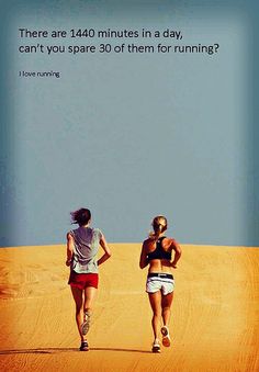 two people running in the sand with a quote