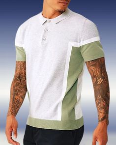 DescriptionCategory:TopsThickness:ConventionalElasticity: Non stretchyScenes:Daily Holiday Going OutMaterial: KnittedSeason: Spring/Summer Knit Polo Shirt, Daily Holidays, Pickle Ball, North And South America, Knit Polo, Rugby Shirt, Art Abstract, Rugby, Color Blocking