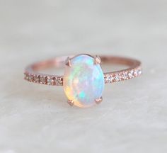 Rose Gold Opal Ring, Dream Rings, Dainty Engagement, Australian Opal Ring, Opal Diamond Ring, Opal Engagement Ring, White Opal Ring, Gold Diamond Engagement Rings, Simple Diamonds