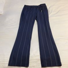 Brand New With Tags! Express Navy Blue With White Stripes Columnist Barely Boot (Stretch) Pants. Size 4r. Measurements And Specs In Pics. Navy Fitted Bottoms For Office, Chic Fitted Navy Pants, Casual Navy Pants For Office, Chic Navy Fitted Pants, Fitted Striped Pants For Office, Navy Trousers For Office, Chic Fitted Navy Bottoms, Navy Formal Bottoms For Spring, Spring Formal Navy Pants