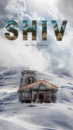 the movie poster for shiv has an image of a house on top of a snowy hill