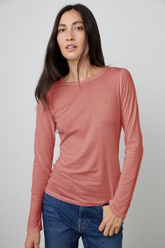 Zofina Gauzy Whisper Crew Neck Tee | Velvet By Graham & Spencer – Velvet by Graham & Spencer Effortless Crew Neck Tops For Fall, Versatile Long Sleeve T-shirt, Everyday Crew Neck Long Sleeve Top With Thumbholes, Effortless Long Sleeve Fitted Tops, Versatile Long Sleeve Top With Thumbholes For Spring, Classic Long Sleeve Top For Spring, Fall Scoop Neck Long Sleeve Top For Everyday, Spring Crew Neck Long Sleeve Top With Thumbholes, Spring Long Sleeve Top With Thumbholes And Crew Neck