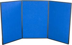 a blue room divider with black trim