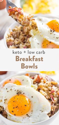 keto and low carb breakfast bowls with eggs