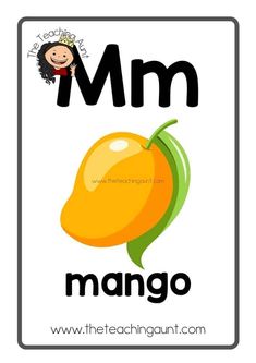 the letter m is for mango with an image of a child's face on it