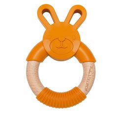 an orange wooden teethpick with a bunny face on it's front end