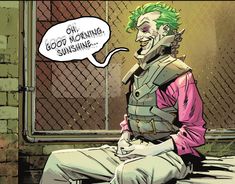 the joker is sitting down talking to someone