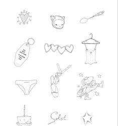 some baby items are drawn in black and white