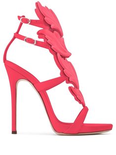 coral pink leather silver-tone hardware Cruel panel detail cut-out detailing branded insole round toe buckle-fastening ankle strap high stiletto heel Rome Style, Zanotti Heels, Rosa Coral, Giuseppe Zanotti Heels, Yellow Sandals, Silver Leaves, Ankle Strap High Heels, Giuseppe Zanotti Shoes, Evening Sandals