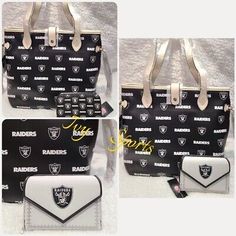 (eBay) Find many great new & used options and get the best deals for NFL Las Vegas Raiders Patterned Tote Bag & Stitched Wallet (Gray) Set *New* at the best online prices at eBay! Free shipping for many products! Las Vegas Raiders, White Set, Tote Pattern, Tote Bag Pattern, Shop Fans, Artificial Leather, Leather Tote Bag, Team Colors, Leather Tote