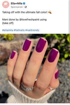 Fall Magenta Nails, Bright Fall Nail Ideas, Shades Of Purple Nail Polish, In Between Summer And Fall Nails, Sns Fall Nail Colors, Dark Purple Gel Nails Ideas, Bright Nails For Fall, Classy Dipped Nails, Fall Nails 2023 Purple