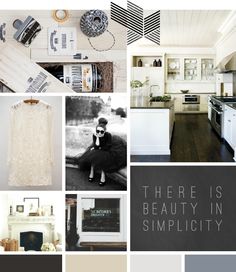 there is a black and white collage with text on it that says, there is beauty in simplicity