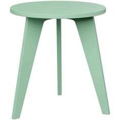 the small table is painted mint green and has two legs that are bent down to one side