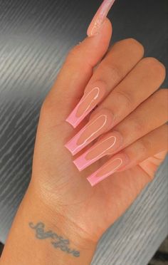 French Colour Nails, Summer French Tip Nails, Tapered Square Nails, Pink French, Glow Nails, Tip Nails, Long Square Acrylic Nails