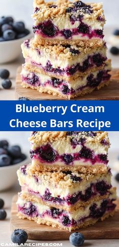 blueberry cream cheese bars stacked on top of each other