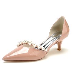 Shop Pink Pearl Strap V Vamp D'orsay Dress Shoes Kitten Low Heels color Pink for Dancing Club, Going out, Music Festival, Party, Work with worldwide Free shipping & Free return. Wedding Shoes High Heels, Slip On Pumps, Patent Shoes, Pearl Leather, Leather High Heels, Pointed Toe Heels, Womens Wedding Shoes, Pump Dress, Wedding Heels