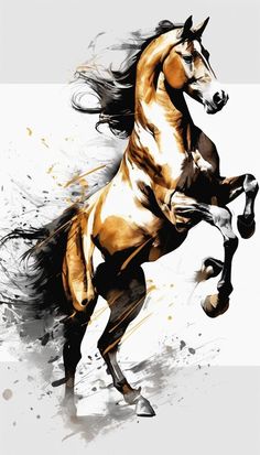 a painting of a running horse with splashes of paint on it's body