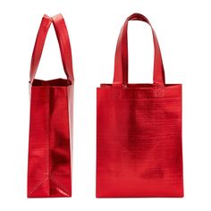 Our set of 20 metallic red tote bags will ensure your next shopping trip will be a breeze. Each shoulder tote bag measures approximately 10 x 8 x 4 inches and has a reinforced bottom to ensure contents remain safely inside while in transport. The fabric tote bags are also ideal as bridesmaid gift bags and metallic favor gift bags for birthday parties, weddings, baby showers, and trade shows. Simply fold these reusable tote bags flat after use for convenient and easy storage in your car, home, or Eco-friendly Red Reusable Bag, Red Reusable Bag For Daily Use, Red Reusable Shopping Bag, Eco-friendly Red Shopping Bag, Red Tote Gift Bag, Red Rectangular Gift Bag, Red Recyclable Bags For Everyday Use, Eco-friendly Red Gift Bag, Red Rectangular Bag With Reinforced Handles