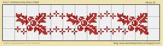 a cross stitch pattern with red squares on it