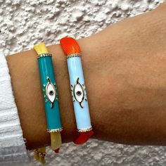 Handmade Multicolor Enamel Bracelets, Adjustable Bohemian Enamel Bracelets, Handmade Blue Enamel Bracelets, Eye Bracelets, Bracelet Evil Eye, Summer Bracelets, Protection Bracelet, Evil Eye Charm, Evil Eye Bracelet