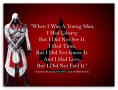 a red background with an image of a man in a white outfit and text that reads, when i was a young man, i had liberty but i did not see it