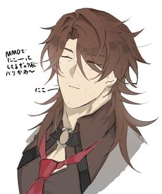 an anime character with long brown hair wearing a red tie