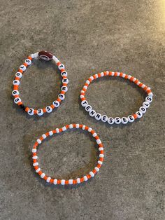 Set of 3 Beaded Tennessee Bracelets. Perfect for game day! Personalized White Beaded Bracelets For Football Season, Game Day Bracelets With Letter And Round Beads, White Beaded Stretch Bracelet For Sports Events, Tennessee Bracelets, Completed Cross Stitch, Blue Bird, Game Day, Tennessee, Jewelry Bracelets