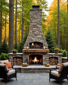 Freestanding Fireplace Outdoor, Outdoor Fireplace By Pool, Log Home Fireplace Ideas, Outdoor Fireplace And Pergola, Outdoor Fireplace With Wood Boxes, Outdoor Wood Burning Fireplace Patio, Outside Chimney Ideas Fireplaces, Screened Porch Fireplace Ideas, Linear Outdoor Fireplace