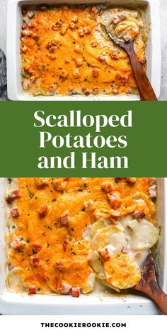 a casserole dish with potatoes and ham in it