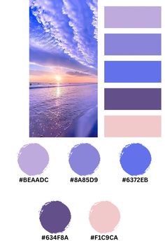 the color scheme for an ocean scene with blue and purple hues, including clouds