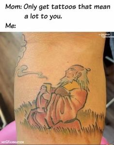 a man with a tattoo on his leg