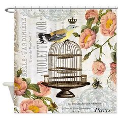 a bird in a cage with roses on it and the words paris written above it