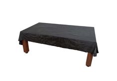 a black table cover sitting on top of a wooden leg base with a white background