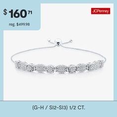 Features: Certified Diamonds, In A Gift BoxDiamond Clarity: Si2-Si3Jewelry Closure: Side Lock ClaspLink Construction: SolidSetting: ProngStone Cut: RoundDiamond Color: G-HMetal Color: WhiteChain Length: 9 1/2 InchRounded Carat Weight: 1/2 Ct. T.w.Care: Wipe CleanStone Type: 117 Lab Grown DiamondAuthenticity: Lab Grown DiamondBirthstone: April BirthstoneBracelet Type: Bolo BraceletsMetal: Sterling SilverCountry of Origin: Imported Adjustable White Diamond Cut Jewelry, Adjustable White Jewelry With Diamond Accents, White Diamond Cut Adjustable Bracelet, Adjustable White Diamond Cut Bracelet, Adjustable White Diamond Cut Bracelets, Bolo Bracelet, White Diamond, Lab Grown, Lab