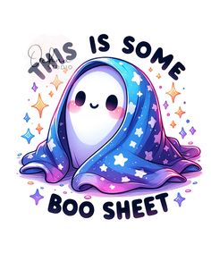 this is some boo sheet with stars on the bottom and an image of a ghost underneath it