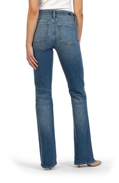 Transition from day to night in these bootcut jeans sporting flared hems and a versatile blue wash. 33 1/2" inseam; 19" leg opening; 10" front rise; 15" back rise (size 8) 91% cotton, 7% polyester, 2% elastane Machine wash, tumble dry low Imported Medium Wash Mid-rise Flares With Five Pockets, Mid-rise Medium Wash Flares With Five Pockets, Medium Wash Fitted Mid-rise Flares, Fitted Denim Flares With Five Pockets, Fitted Full-length Medium Wash Flares, Fitted Medium Wash Flare Jeans With Five Pockets, Fitted Blue Straight Flare Jeans, Day To Night, To Night