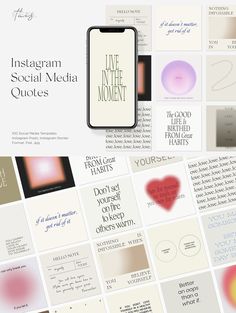 the instagram social media quotes are displayed on top of each other, with different colors and shapes