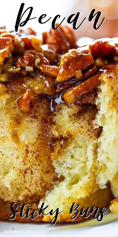 a piece of pecan sticky bundt cake on a plate