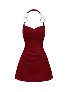 Dress For A Night Out, Red V Neck Dress Short, A Line Skirt Dress, Easy Dress Ideas, Dark Red Hoco Dress Short, Wine Red Clothes, Dark Red Dress Short, Scorpio Aesthetic Outfit, Red Night Dress