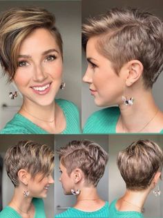 Les meilleures coiffures pour cheveux courts sont la plus part du temps légèrement incurvées sur les bords pour encadrer le visage ou créer un angle visuel au niveau du front. 2023 Undercut, Haircut 2023, Short Hair Pixie Cuts, Pixie Haircut For Thick Hair, Short Hair Trends, Undercut Pixie, Shot Hair Styles, Shaved Sides, Penteado Cabelo Curto