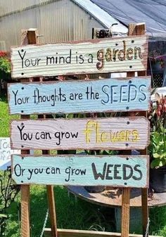 a wooden sign that says your mind is a garden you thought are the seeds you can grow or you can grow flowers