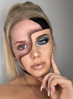 Mask Makeup Look Illusion, Insane Makeup Transformations, Best Halloween Makeup Looks, Creative Face Paint Makeup Looks, Creative Face Makeup Art, Creative Halloween Makeup Looks Scary, Art Makeup Creative, Mask Makeup Halloween