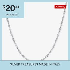 Features: Nickel FreeJewelry Closure: Spring Ring ClaspLink Construction: SolidMetal Color: WhiteChain Length: 30 InchChain Width: 1.2 MillimetersCare: Wipe CleanMetal: Sterling SilverNecklace Type: Chain NecklacesCountry of Origin: Imported Silver Rope Chain Necklace For Gift, Silver Figaro Chain Necklace For Anniversary, Elegant Sterling Silver Rope Chain Necklace Gift, Silver Rope Chain Necklace With Cable Chain For Gifts, Silver Rope Chain Necklace Gift, Silver Cable Chain Rope Necklace Gift, Silver Cable Chain Rope Necklace For Gifts, Elegant Silver Rope Chain Necklace With Figaro Style, Elegant Silver Figaro Rope Chain Necklace