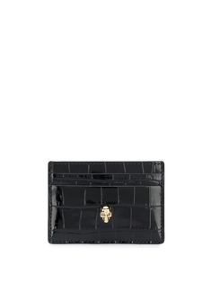 black leather embossed crocodile effect skull stud detailing card slots Black Card, Black Wallet, Crossbody Tote, Card Holder Leather, Clutch Handbag