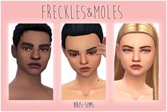 three different types of female faces with the words freckles & molles on them