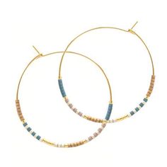 Japanese Seed Bead Hoop Earrings | Traveler Surf Club Gold Filled Hoops, Seoul South Korea, Miyuki Beads, Beaded Hoop Earrings, Beaded Hoops, Turquoise Beads, How To Make Beads, Gold Beads, Seed Bead