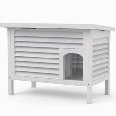 a white wooden dog house with its door open on an isolated background, 3d rendering